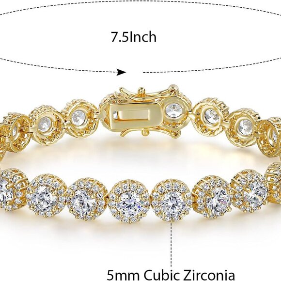Tennis Bracelet Women Gold Plated 7.5 Inch Cubic Zirconia Jewelry Gift - Picture 2 of 7